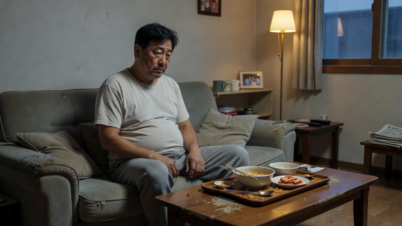 중년 건강 관리를 위한 생활습관 점검의 필요성을 나타내는 중년 남성